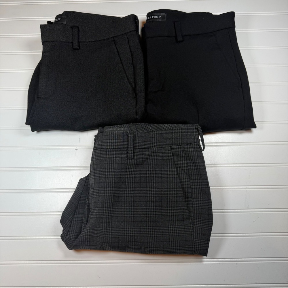 Liverpool Los Angeles Mens Trousers Lot of 3 Black‎ & Plaid 33x32 Stretch Chino